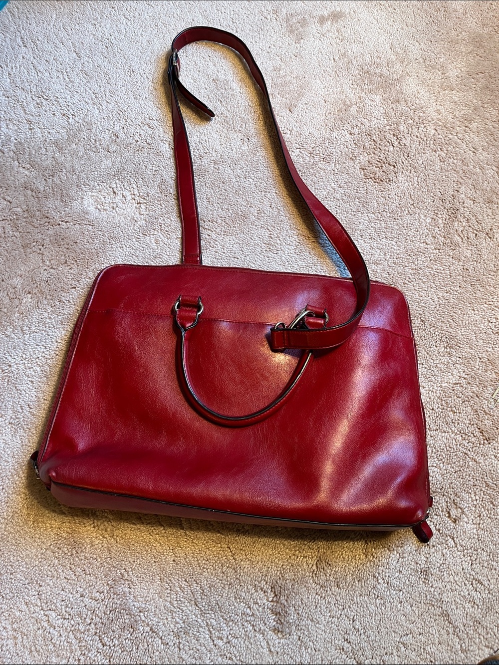 Bueno Professional Work Bag Red Leather Laptop Bag for Women